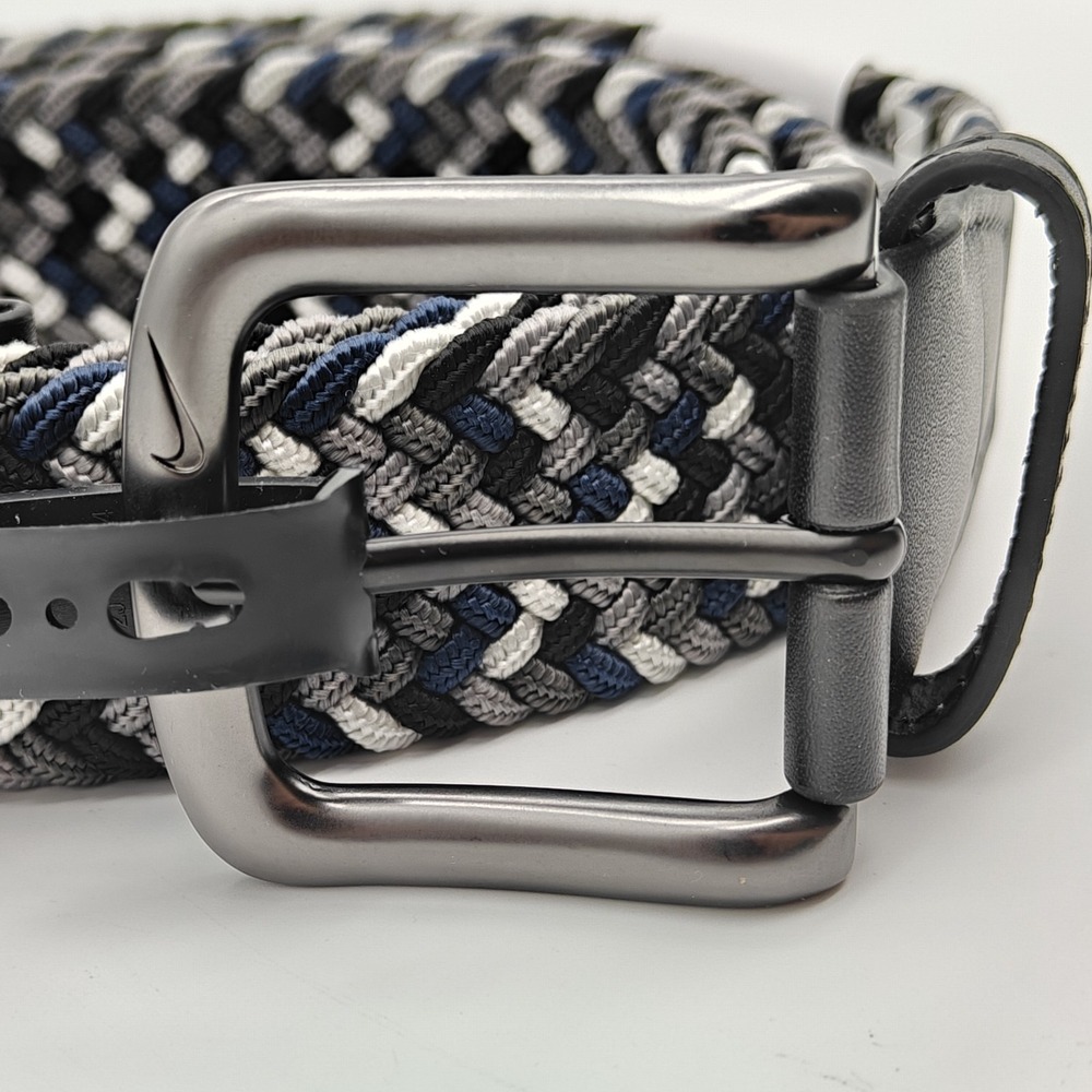 Nike Braided Stretch Belt Men's Large 38-40 Gray Blue White Woven Golf NWT - Picture 12 of 12